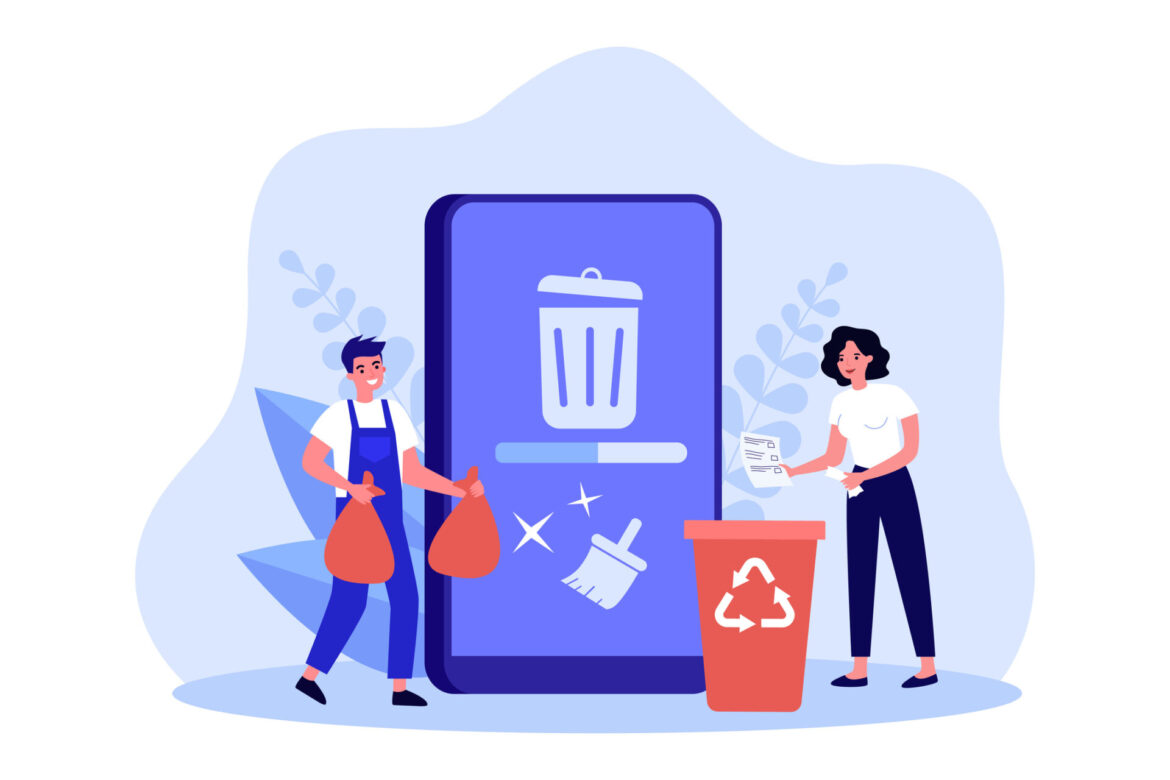 People cleaning mobile phone from trash files